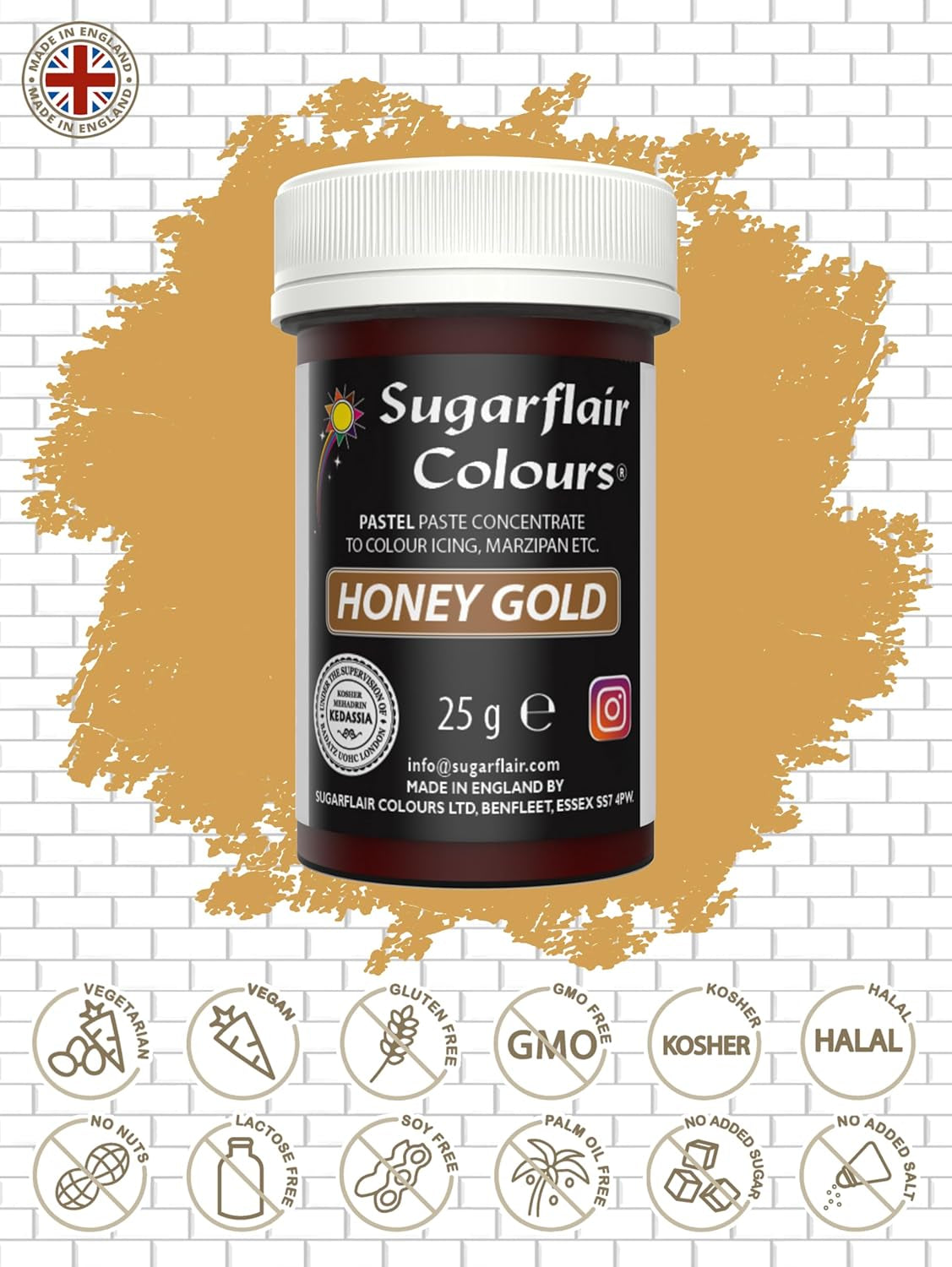 Colorante alimentare per pasta Sugarflair, colore pastello Honey Gold, colorante alimentare per pasta per fondente e marzapane, colori concentrati Spectral - 25 g