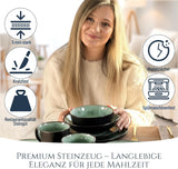Servizio stoviglie 24 pezzi in gres ceramica per 6 persone, design Ibiza, VINCITORE DEL TEST. Uno splendido set di stoviglie mediterranee che comprende ciotole e piatti. Servizio da tavola Pure Living, verde salvia.