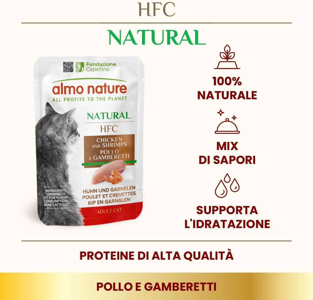 almo nature HFC Natural - Cibo umido per gatti - con pollo - Qualità umana, Senza glutine, Monoproteico - 55g, conf. da 6