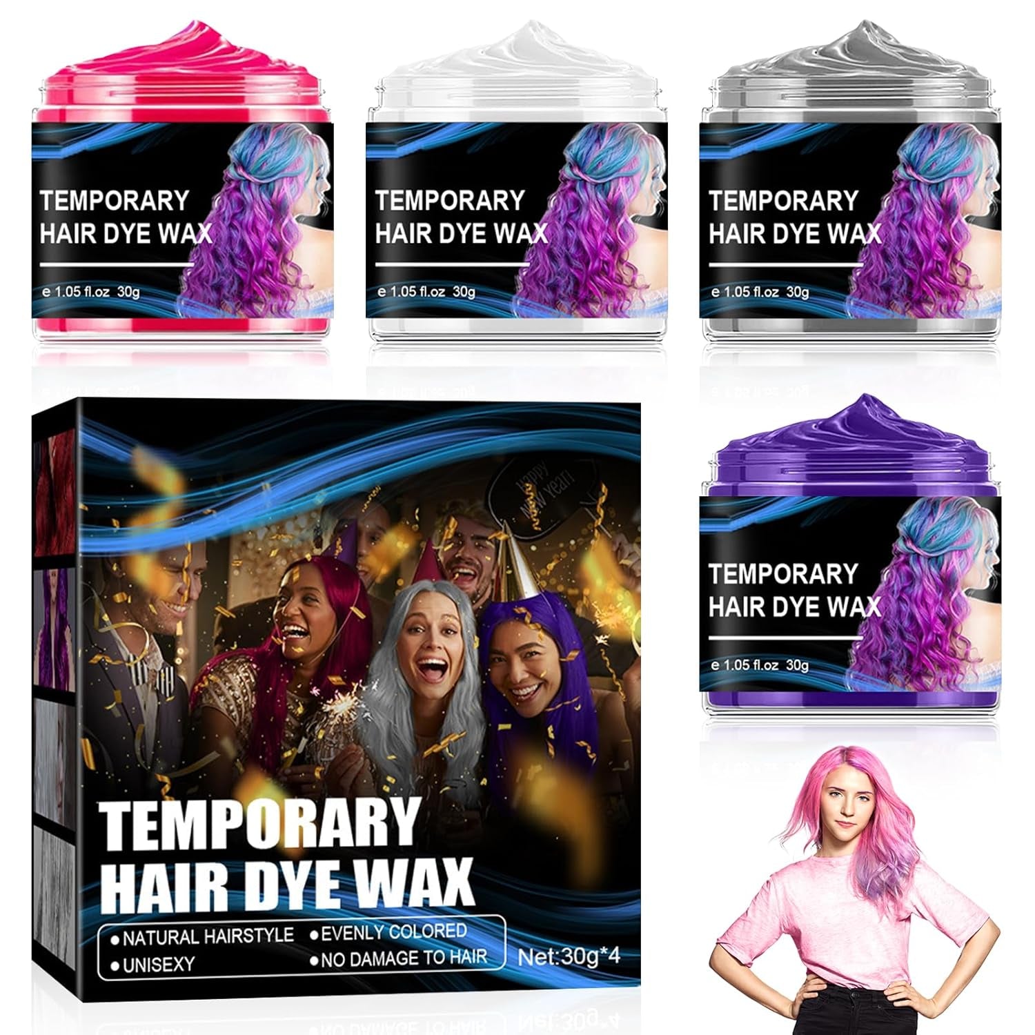 Tinture per capelli temporanee di Halloween 4 colori Colore dei capelli Cera Styling Tono dei capelli per uomini Donne Per Halloween Cosplay Party Tinture per capelli Naty Shop Titolo predefinito