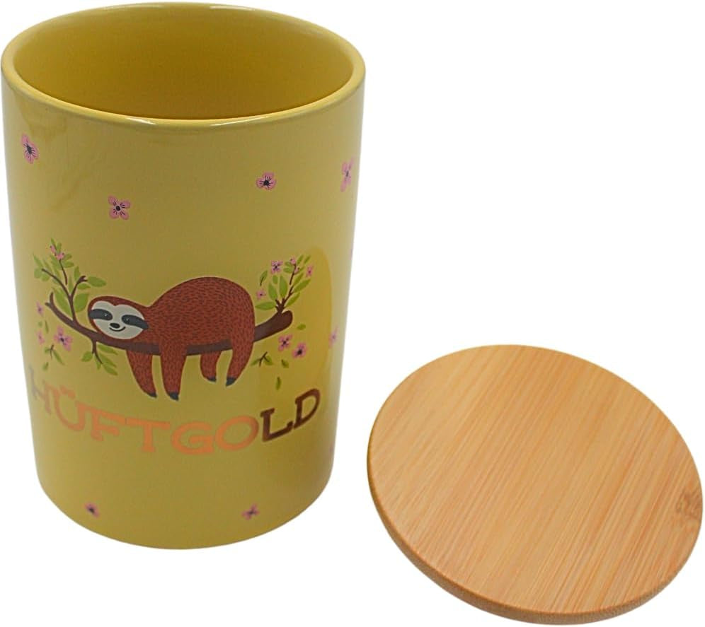 Dekohelden24 Elegante scatola portaoggetti in ceramica/caffè/alimenti freschi/biscotti Hüftgold. Il motivo: pigro. Dimensioni: H/Ø 15,6 x 11 cm. Scatole per la conservazione degli alimenti Naty Shop