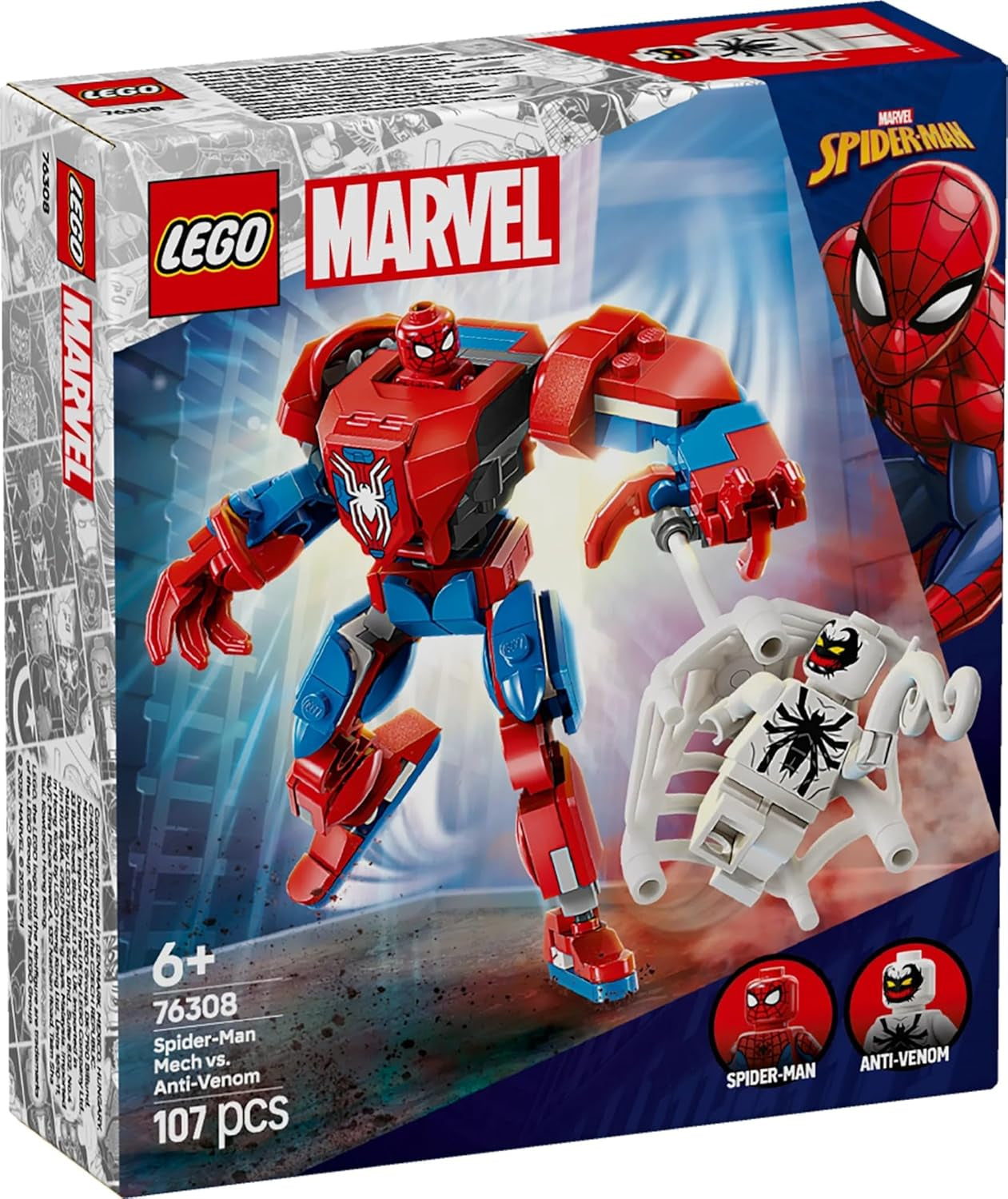 LEGO Marvel Spider-Man Mech vs. Anti-Venom - Giocattolo da supereroe con 2 minifigure - Action figure con braccia, gambe e dita mobili - Regalo per ragazzi e ragazze dai 6 anni in su 76308 Besuche den LEGO-Store Building Sets