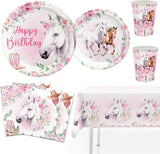Set da 51 pezzi per feste, piatti di carta, tazze, tovaglioli, cavallo rosa, per bambini, ragazze, ragazzi, compleanno, decorazione da tavola con cavallo