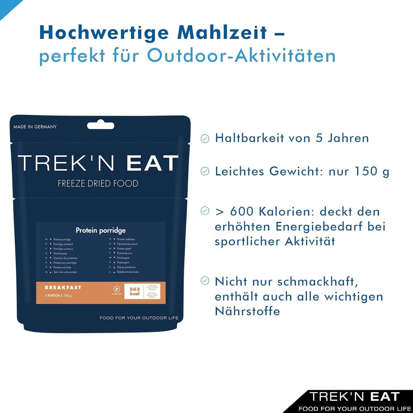 Porridge proteico Trek'n Eat – Colazione ad alto contenuto proteico per l'aria aperta | Tavolo liofilizzato per campeggio, escursionismo e spedizioni | Farcito, veloce da preparare, ideale per viaggiare