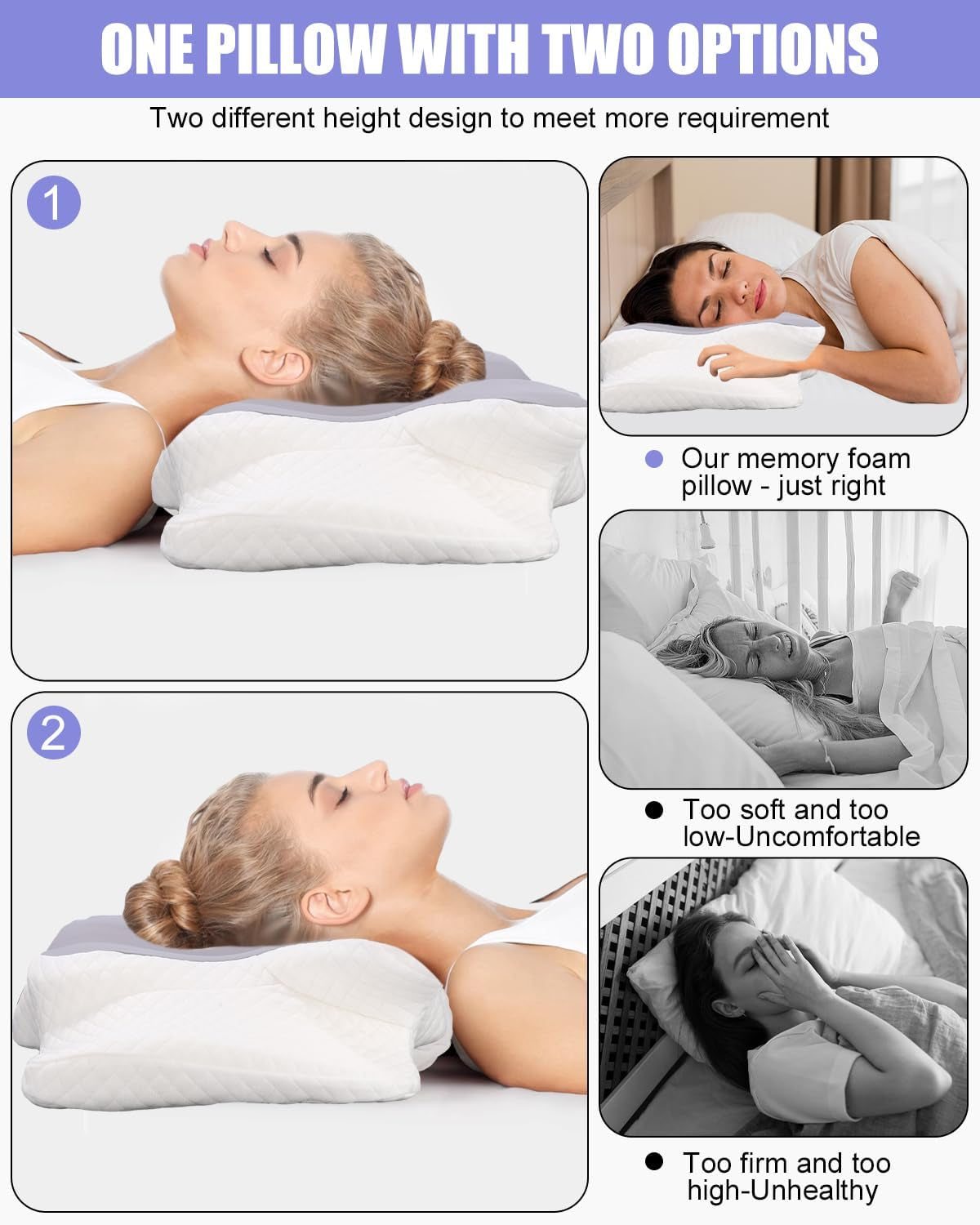 Cuscino per il collo, Cuscino di supporto laterale, Cuscino in memory foam, Cuscino ortopedico, Cuscino ergonomico di supporto per il collo per un supporto ottimale Cuscino di supporto laterale per schiena e stomaco (62 X 41 X 13 CM) Cuscini ortopedici cervicali Naty Shop
