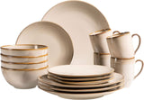 MÄSER 931736 servizio di stoviglie per 4 persone in look vintage mediterraneo, servizio combinato con 16 pezzi in grigio sabbia, ceramica, grigio sabbia