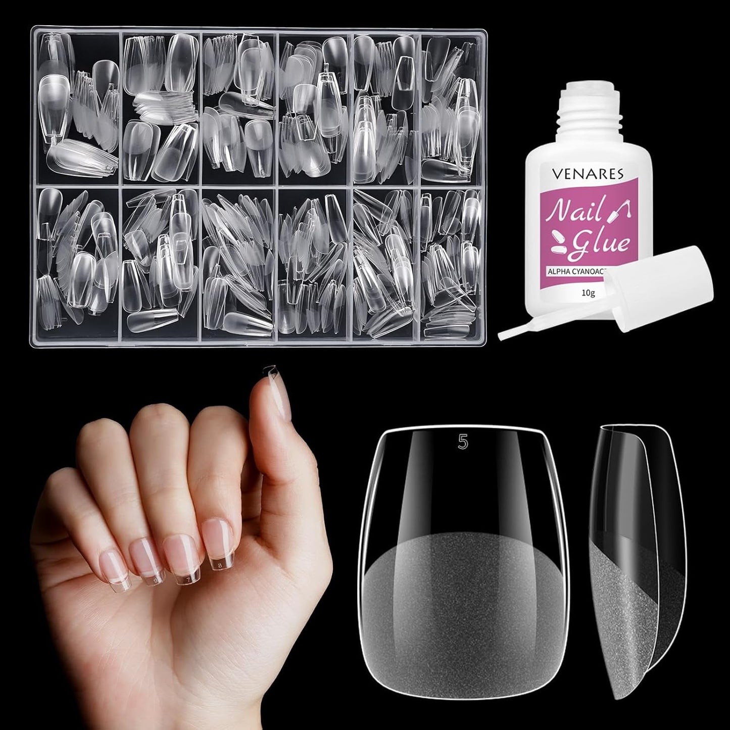 Unghie finte corte Ballerina 500 pezzi Colla su 12 misure Unghie artificiali Punte per unghie corte in gel morbido con copertura completa per unghie in gel Corte S