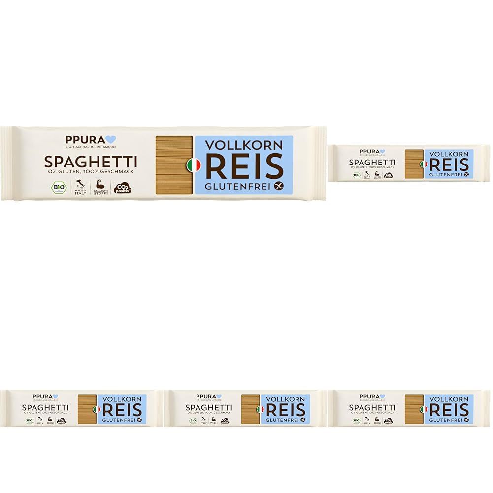 PPURA Spaghetti con riso integrale senza glutine biologico 400g - Pasta naturale italiana con riso integrale biologico - Senza glutine, senza zucchero né additivi, preparato in modo tradizionale