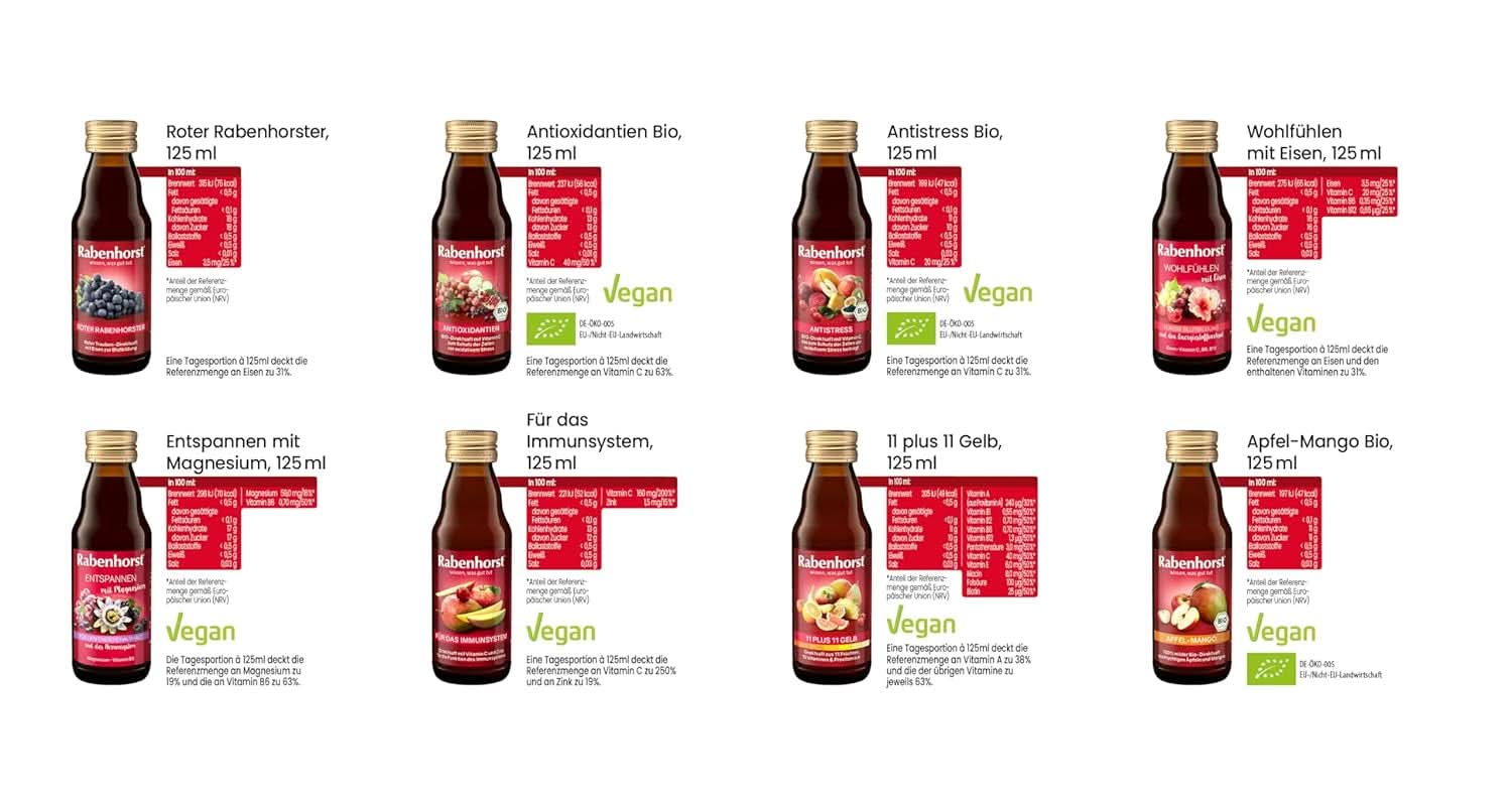 Mini pacchetto degustazione Rabenhorst, 8 varietà o 3 bottiglie (24 X 125 ml) Bevande analcoliche Naty Shop