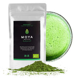 Tè verde biologico Moya Matcha in polvere | 100 g qualità cerimonia tradizionale 30 g | Coltivato e raccolto biologicamente a Uji, in Giappone | Perfetto da bere con acqua, matcha latte, frullati e limonate
