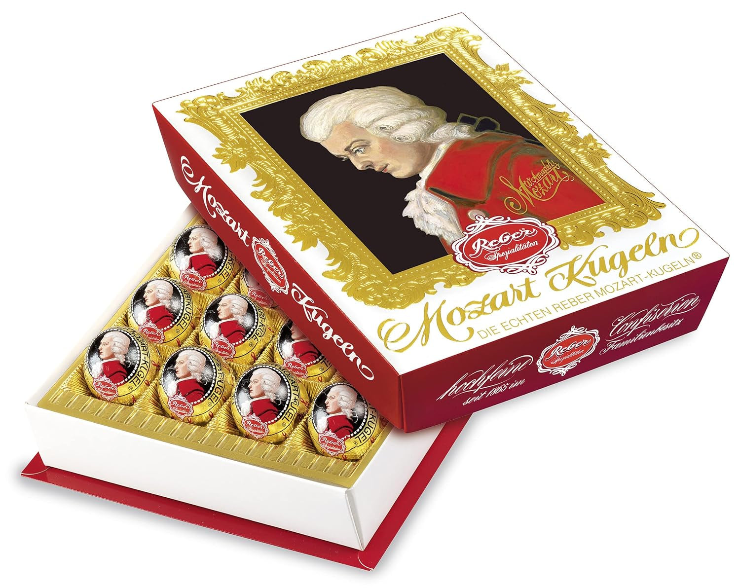 Reber Mozart palline al cioccolato fondente, confezione da 6 con marzapane e torrone, vegan - 1 x 120 g