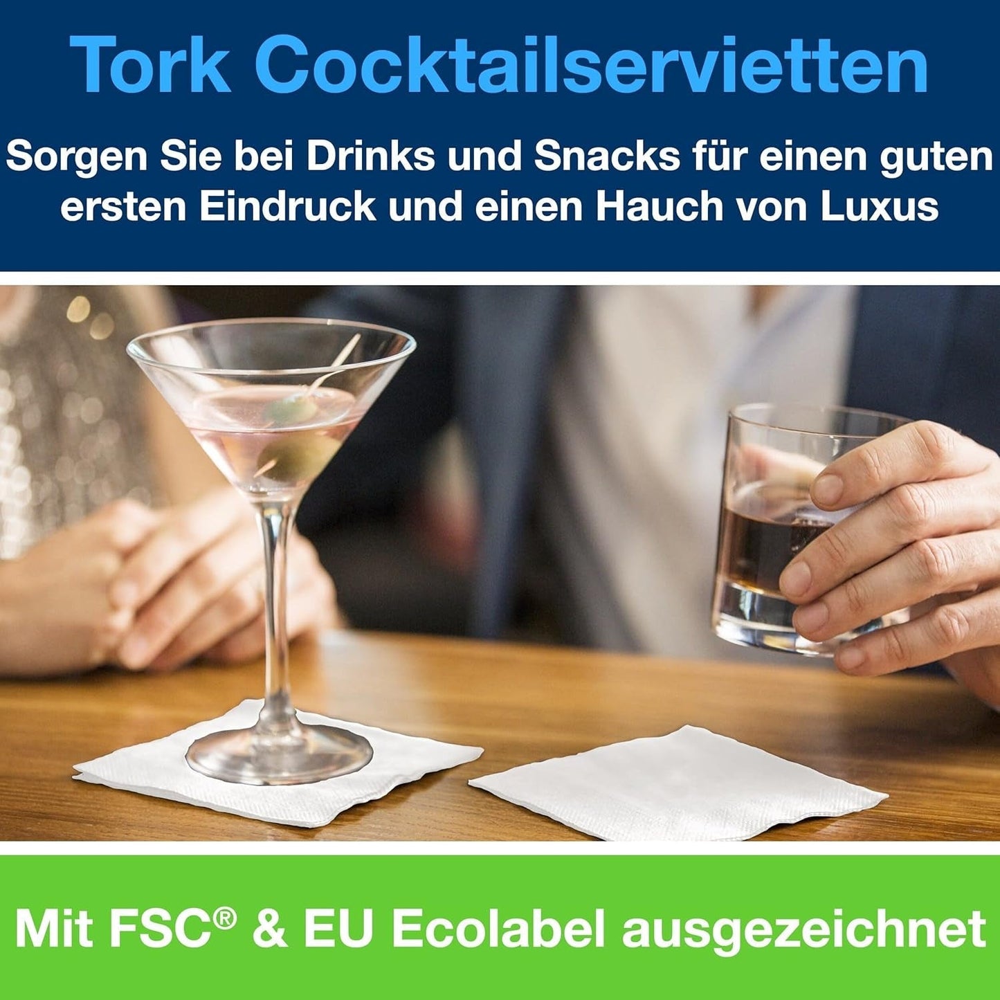 Tork Tovaglioli Cocktail bianchi, piega 1/4, 2 veli, 24 cm × 24 cm, 200 tovaglioli, 477534