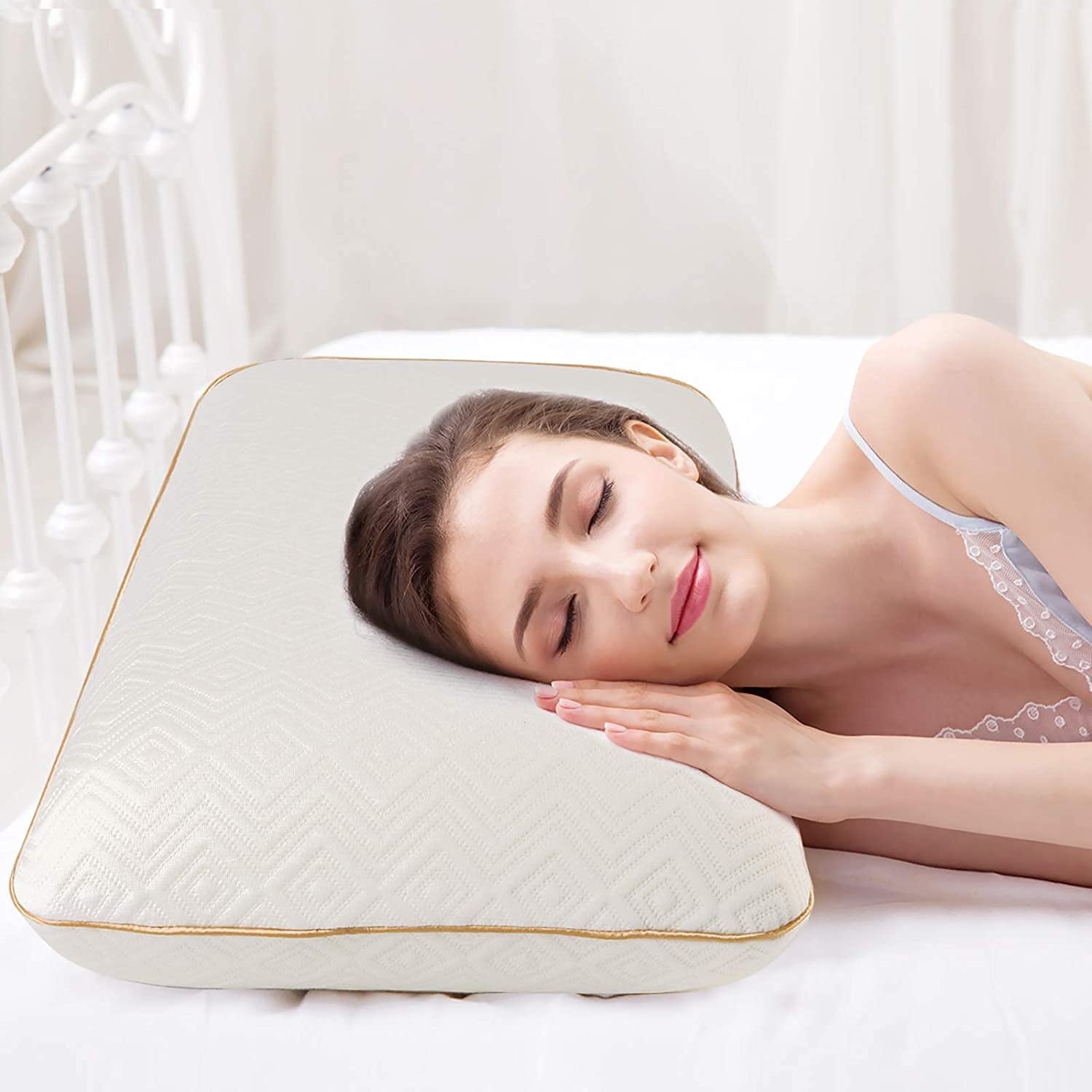 Fityou Cuscino in Memory Foam Cuscino di Supporto per il Collo Cuscino per Dormire ergonomico Cuscino rinfrescante Design a Doppia Faccia Fodera per Cuscino Lavabile (67.5X40X13Cm) Cuscini Ortopedici Cervicali Naty Shop Oro Rosa 67.5X40X13Cm