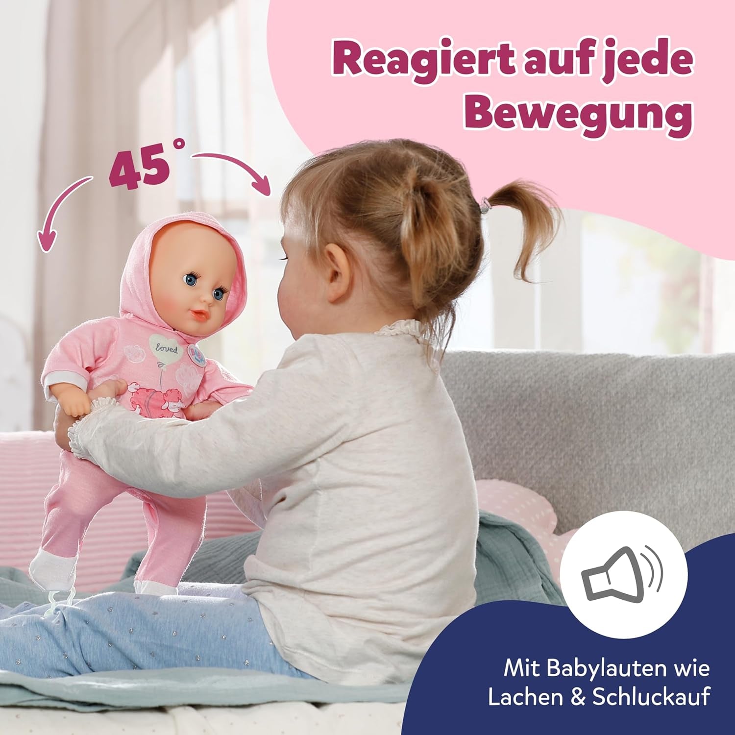 BABY Born Hannah Gioca con me - Bambolina con 5 funzioni - Corpo in materiale morbido compresi accessori - Bambola da 36 cm - Funziona a batteria - Adatto a bambini da 1 anno