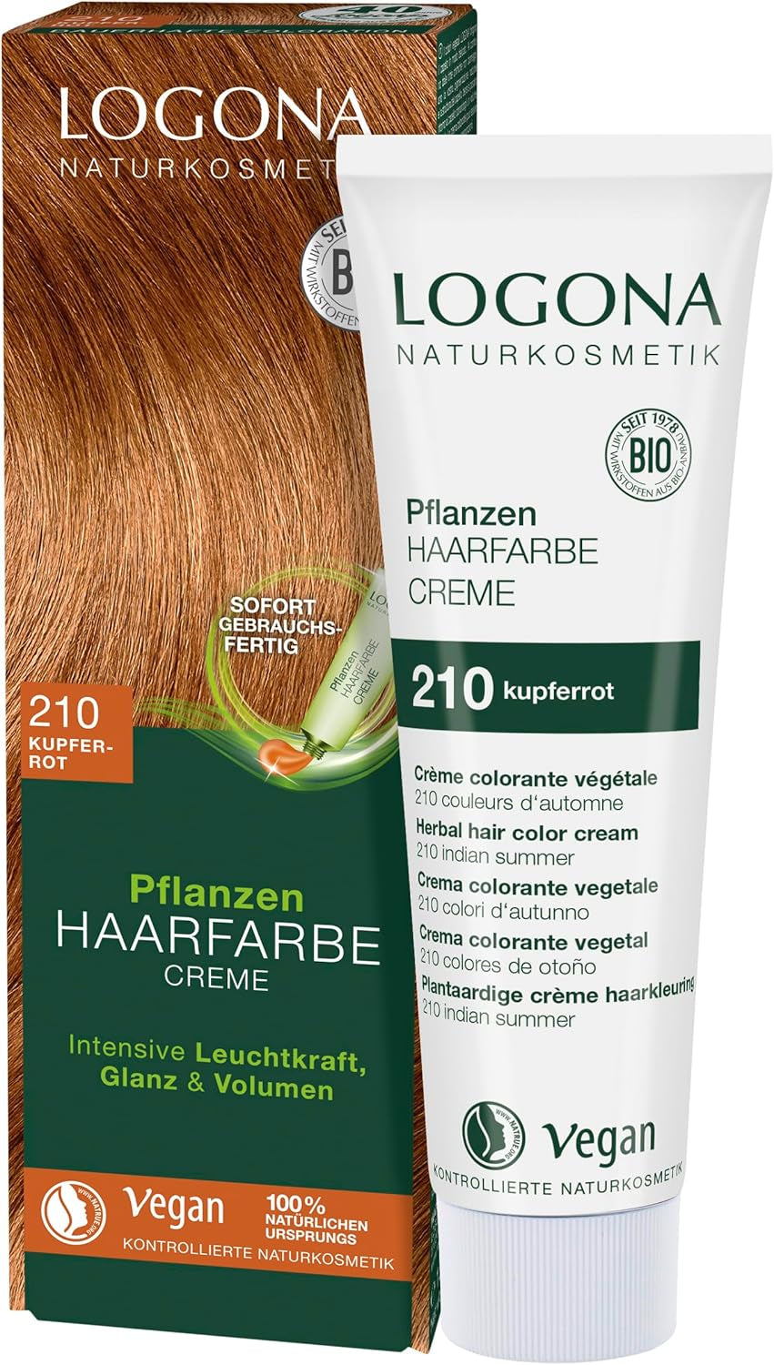 LOGONA Cosmetici Naturali Crema Colorante Vegetale per Capelli 240 Castano Torrone Tinta Naturale all'Henné Castano Crema Colorante per Capelli Castani Tonalità Scure 150ml Naty Shop Tintura per Capelli 210 Rosso Rame [Indian Summer]