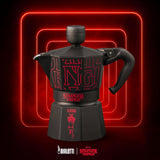 Bialetti Moka Express Stranger Things Caffettiera da 3 tazze, Tasto musica con funzione di ricarica USB-C, Non adatta ai piani cottura a induzione, 3 tazze (130 ml), Nero