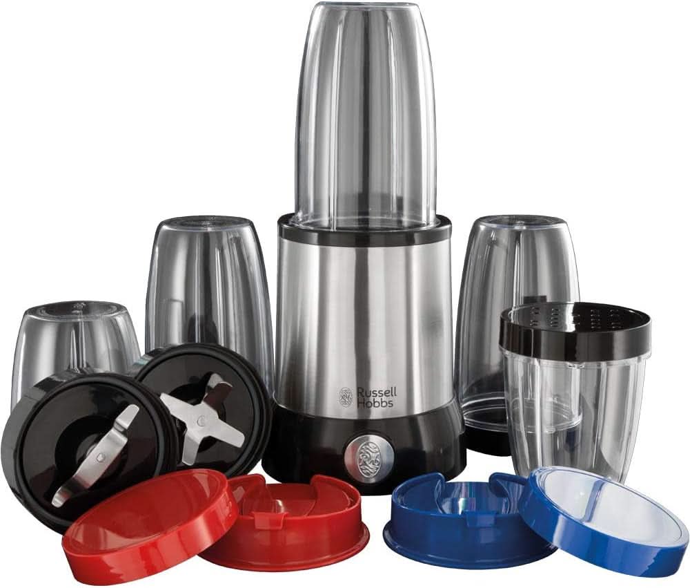 Russell Hobbs Mixer [Multifunzione - Robot da cucina] Nutriboost (Inkl. 5 Bpa-Free e Spülmaschinengeeignete Behälter + Deckel, 22.000 U/Min, 0.9 Ps-Motor) Elektrischer, Smoothie-Maker 23180-56 Kitchen Naty Shop