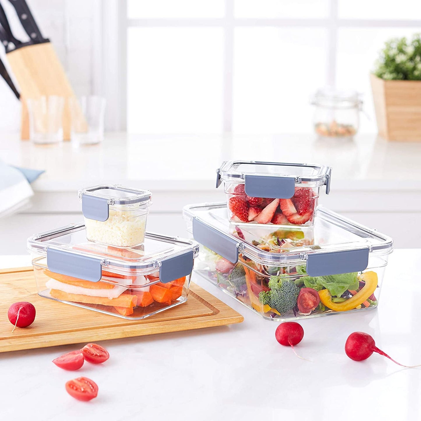 Amazon Basics Barattolo salvafreschezza in Tritan con chiusura, confezione da 11, (11 scatole + 11 coperchi), trasparente Scatole per alimenti Naty Shop