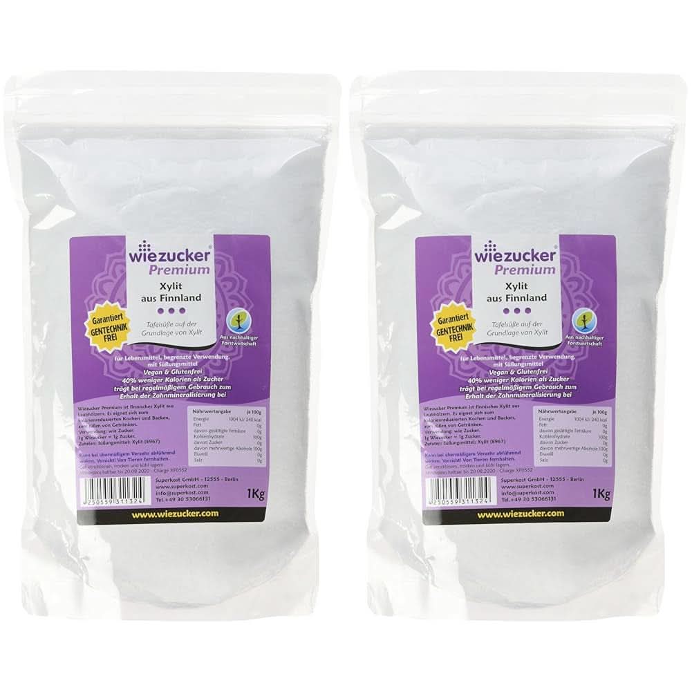 Zucchero di betulla originale dalla Finlandia, Dolcificanti da 1 Kg Naty Shop 2 x 1 Kg Singoli