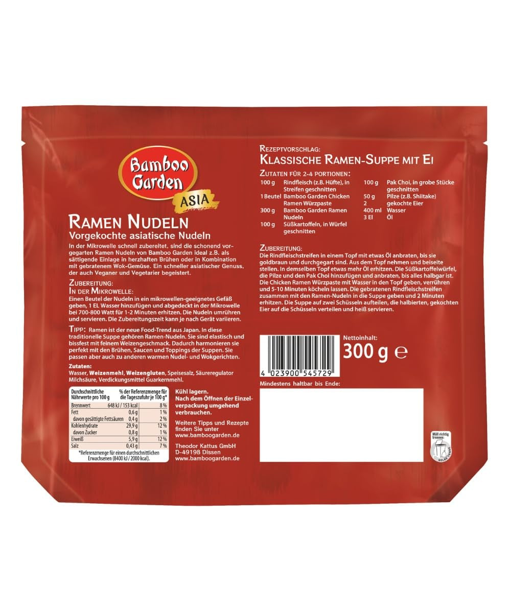 Bamboo Garden - Tagliatelle Ramen Precotte | Pronto in 2 minuti | Vegani | 300 g in un sacchetto
