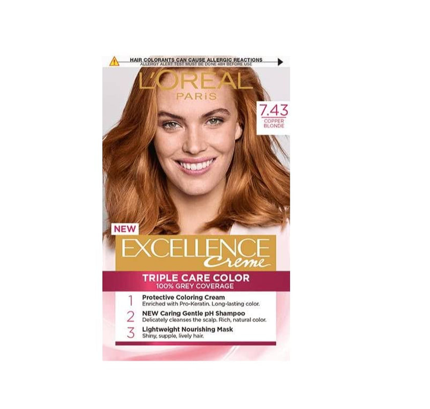 L'Oréal Paris Excellence Creme Coloration, 7.43 Biondo Rame Dorato, 1 confezione (1 x 1 pz) Tinture per capelli Naty Shop Titolo predefinito