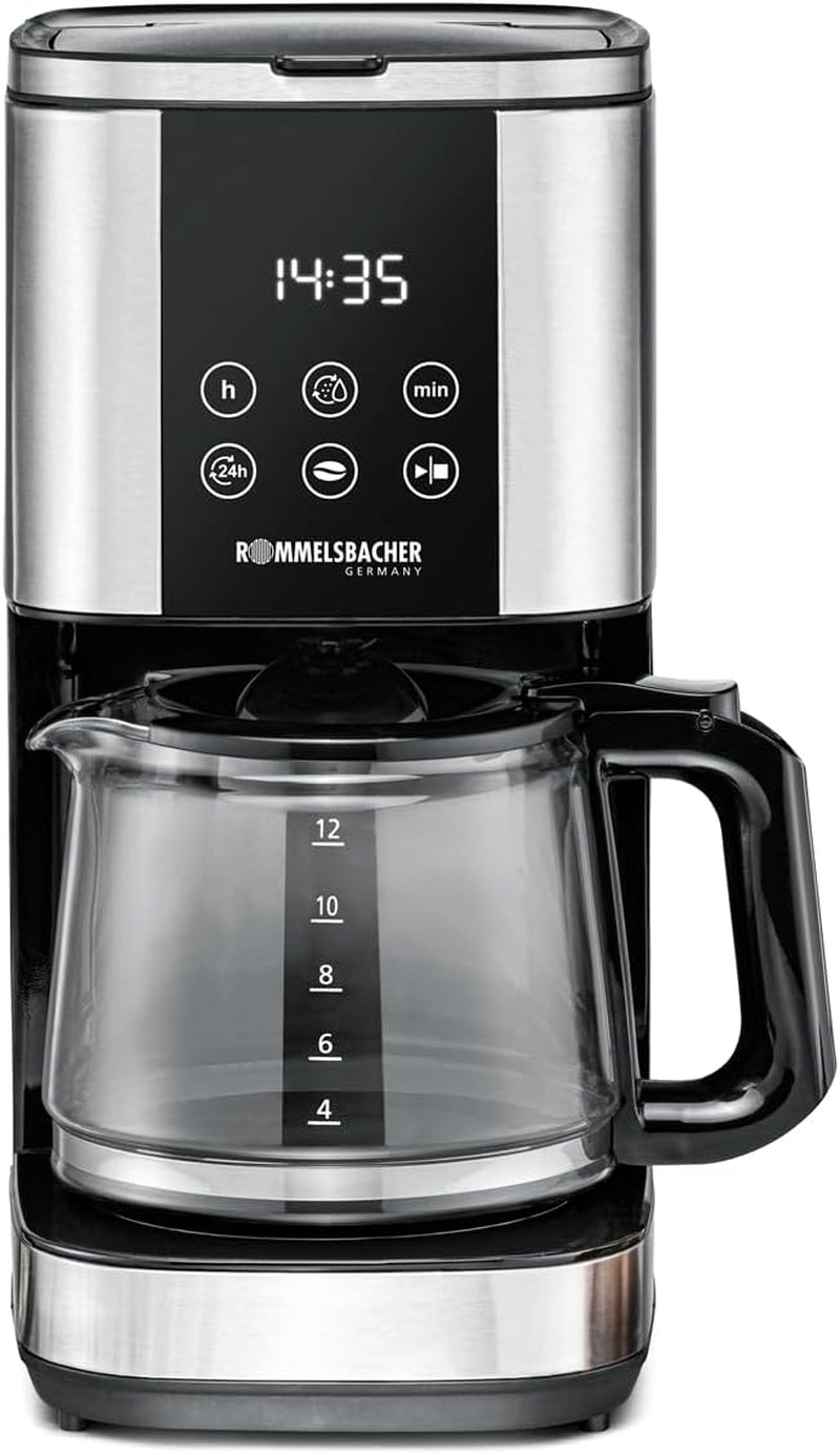 Macchina per caffè espresso con filtro Rommelsbacher FKM 1000 - serbatoio dell'acqua da 1,5 litri per 12 tazze di caffè, caraffa in vetro, avvio ritardato, funzione di mantenimento in caldo, funzione aroma, portafiltro rimovibile 1x4