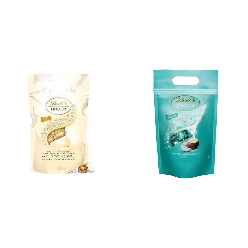 Palline di cioccolato bianco LINDOR, 1 kg e LINDOR | Busta richiudibile da 1 kg | ca. 80 palline di cioccolato al latte con ripieno di menta | Confezione sfusa, regalo pralinato, regalo cioccolato