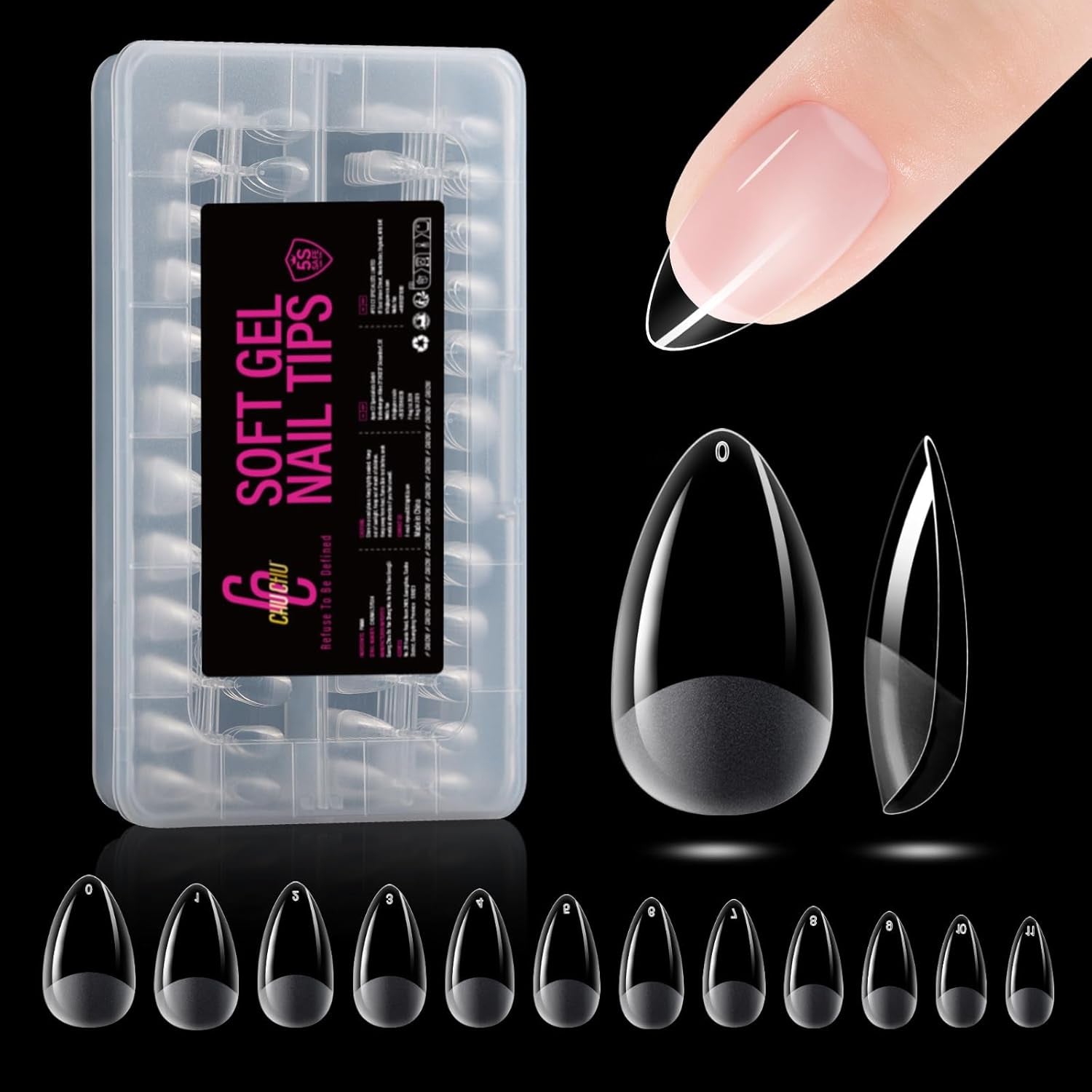 Tipi di unghie in gel medio ballerina da 504 pezzi: punte in gel per unghie PMMA Unghie finte Estensioni per unghie Unghie artificiali 12 dimensioni