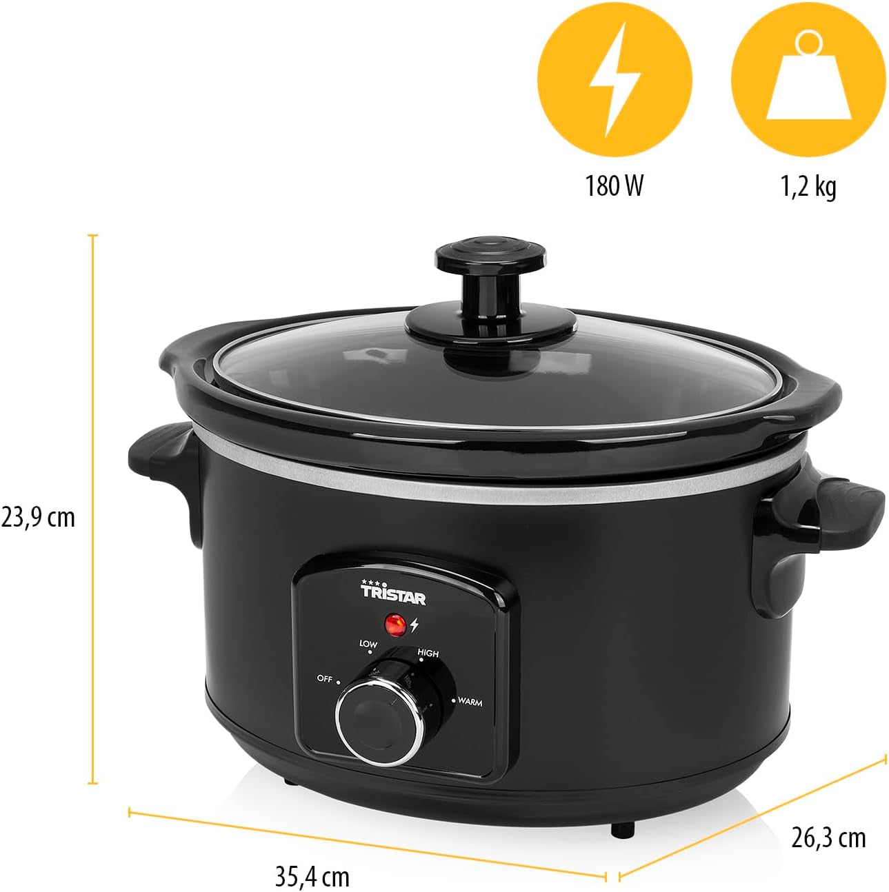 Pentola a cottura lenta Tristar VS-3915, pentola in ceramica e acciaio inox con 2 impostazioni di calore e funzione di mantenimento in caldo, Pentola a cottura lenta da 3,5 L Naty Shop
