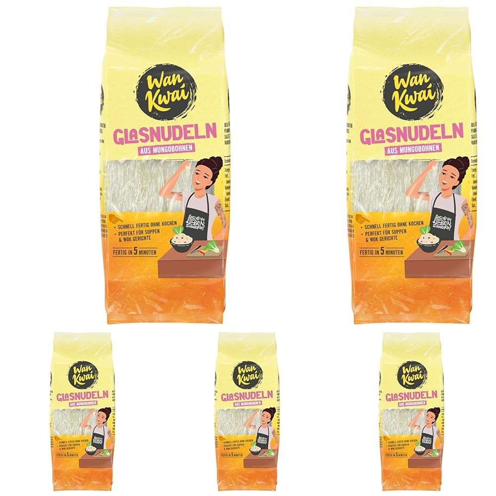 Wan Kwai Glass Noodles 100g – Varietà asiatica gourmet! Senza glutine, a base di amido di fagioli mung e acqua. Ideale per zuppe, piatti wok e insalate. Texture delicata, pronta in 5 minuti.