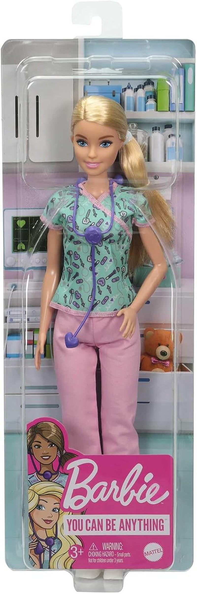GTW39 Barbie Doll - Infermiera (circa 30 cm) con top stampato e pantaloni rosa, scarpe bianche e stetoscopio, ottimo regalo per bambini dai 3 anni in su