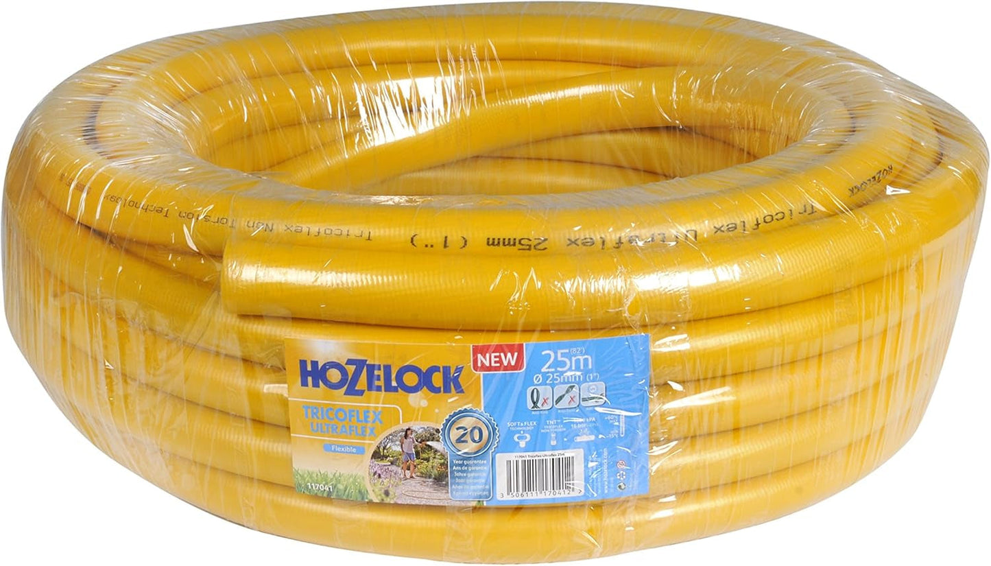 HOZELOCK - Tubo Tricoflex Ultraflex Ø 12,5 mm (1/2") 20 M: Tubo da giardino flessibile, resistente alle intemperie, alla torsione e alla piegatura, in PVC riciclato al 40% [117002], giallo