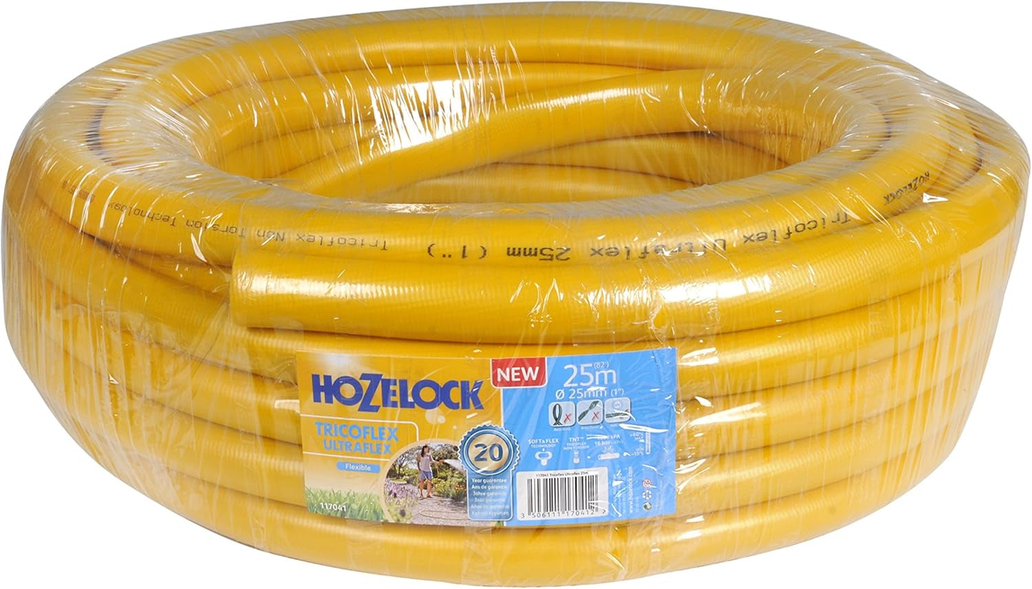 HOZELOCK - Tubo Tricoflex Ultraflex Ø 12,5 mm (1/2") 20 M: Tubo da giardino flessibile, resistente alle intemperie, alla torsione e alla piegatura, in PVC riciclato al 40% [117002], giallo