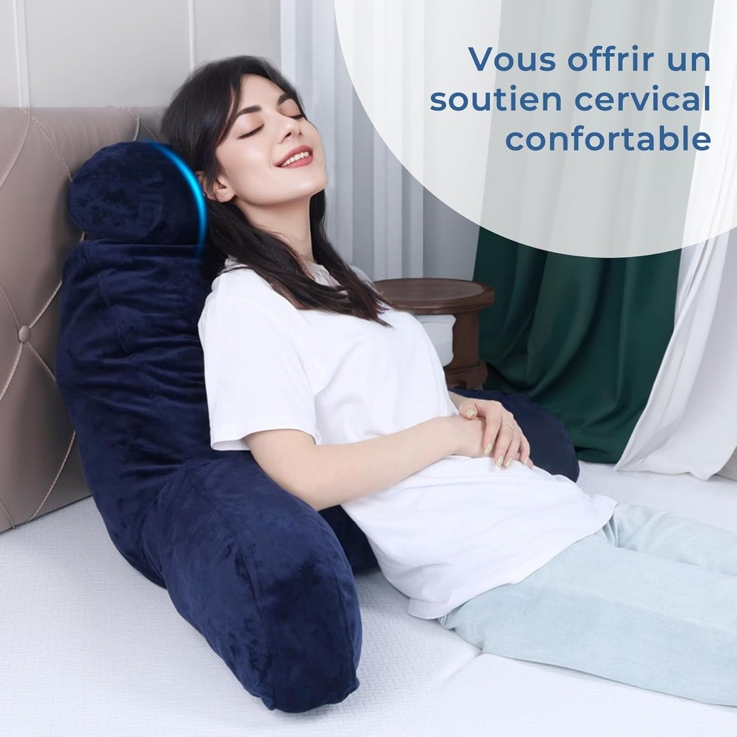 INFANZIA cuscino da lettura con braccioli, memory foam, supporto ergonomico per divano e letto, blu navy