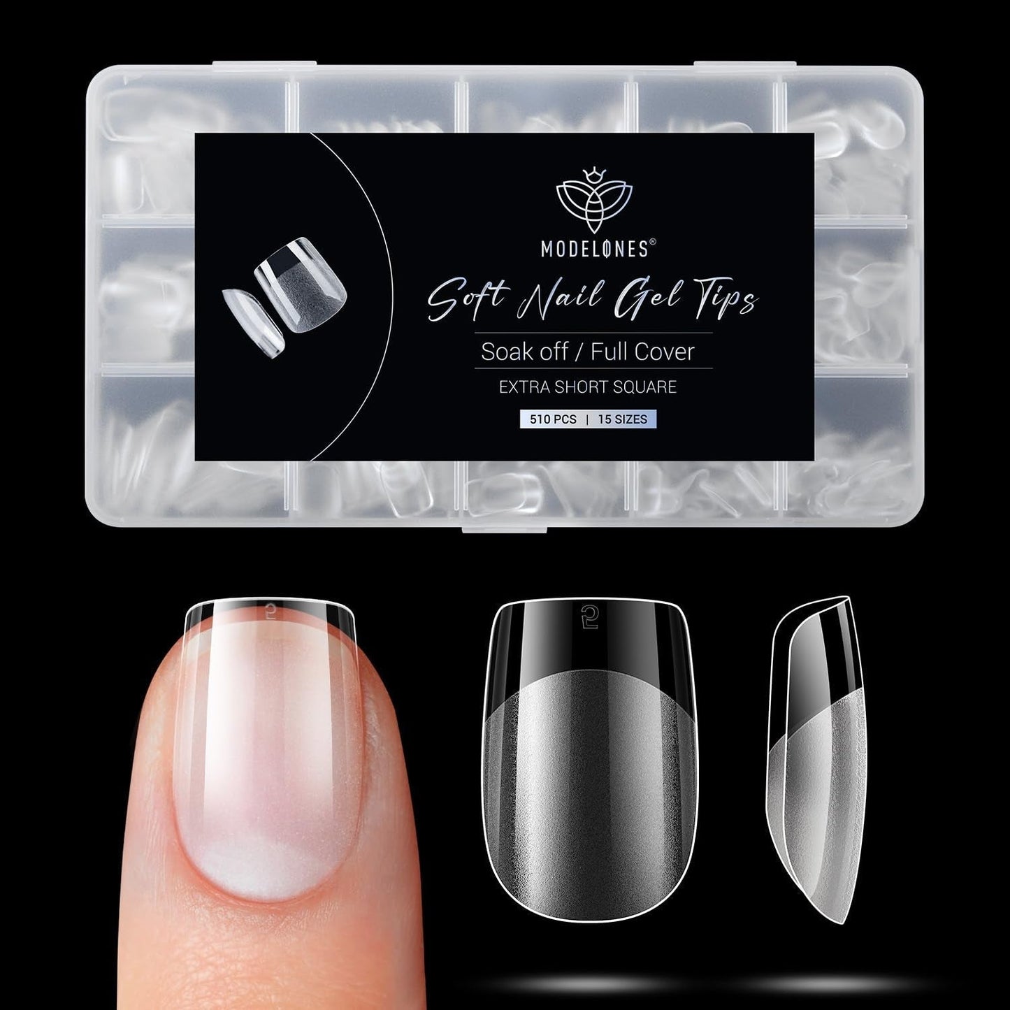 Modelones Nail Tips 510 pezzi - Set di punte per unghie a copertura totale, Set di punte in gel, Punte per unghie in resina PMMA pre-lucidante, Unghie artificiali per colla su nail art fai da te, Squoval corto