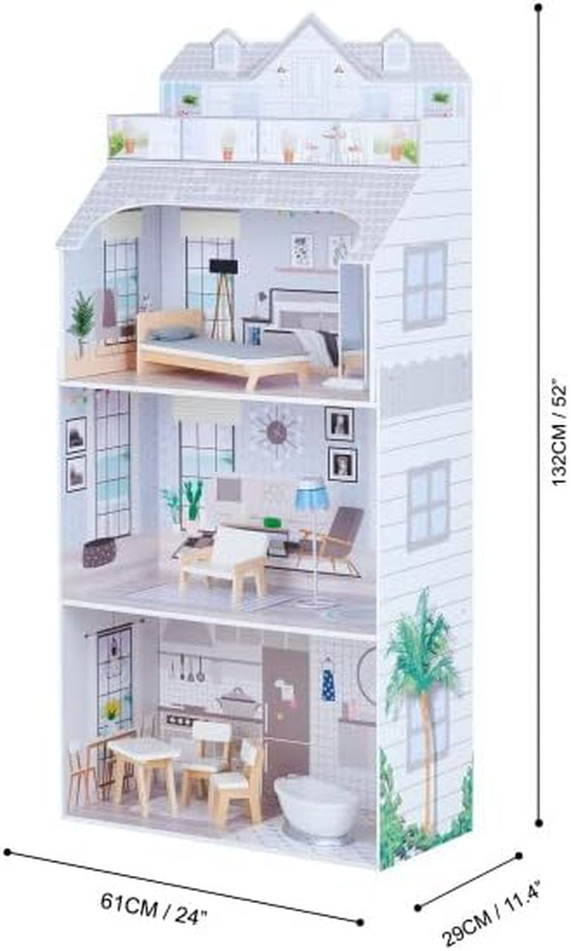 Teamson Kids Casa delle bambole gigante Olivia's Little World con mobili e accessori, casa delle bambole in legno, set da gioco a 3 livelli per bambole da 30 cm, dai 3 anni in su