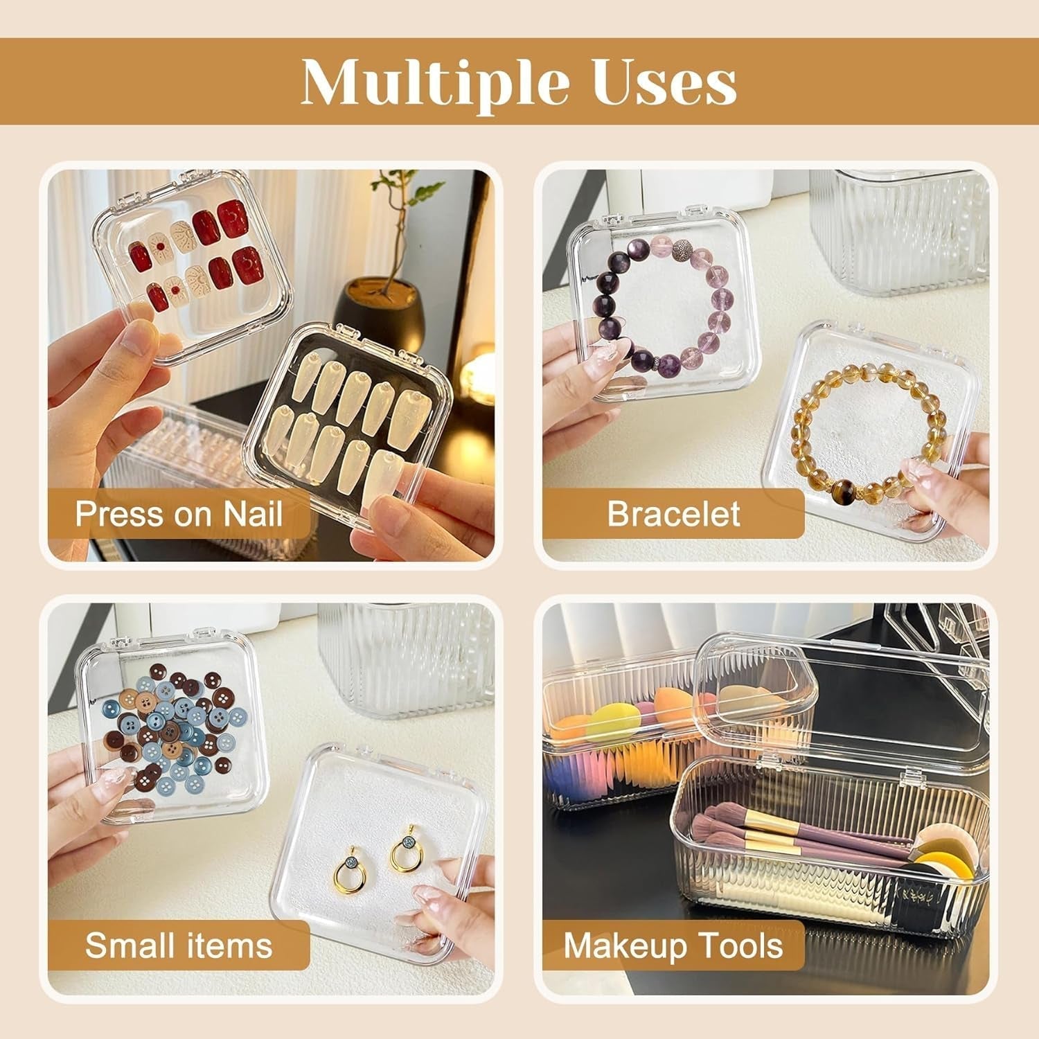 INMORVEN Set di scatole per unghie - 14 scatole trasparenti per unghie + 1 scatola grande e 60 dischi adesivi - Ideale per conservare unghie finte, accessori per unghie in gel e smalto (14 pezzi in uno strato)