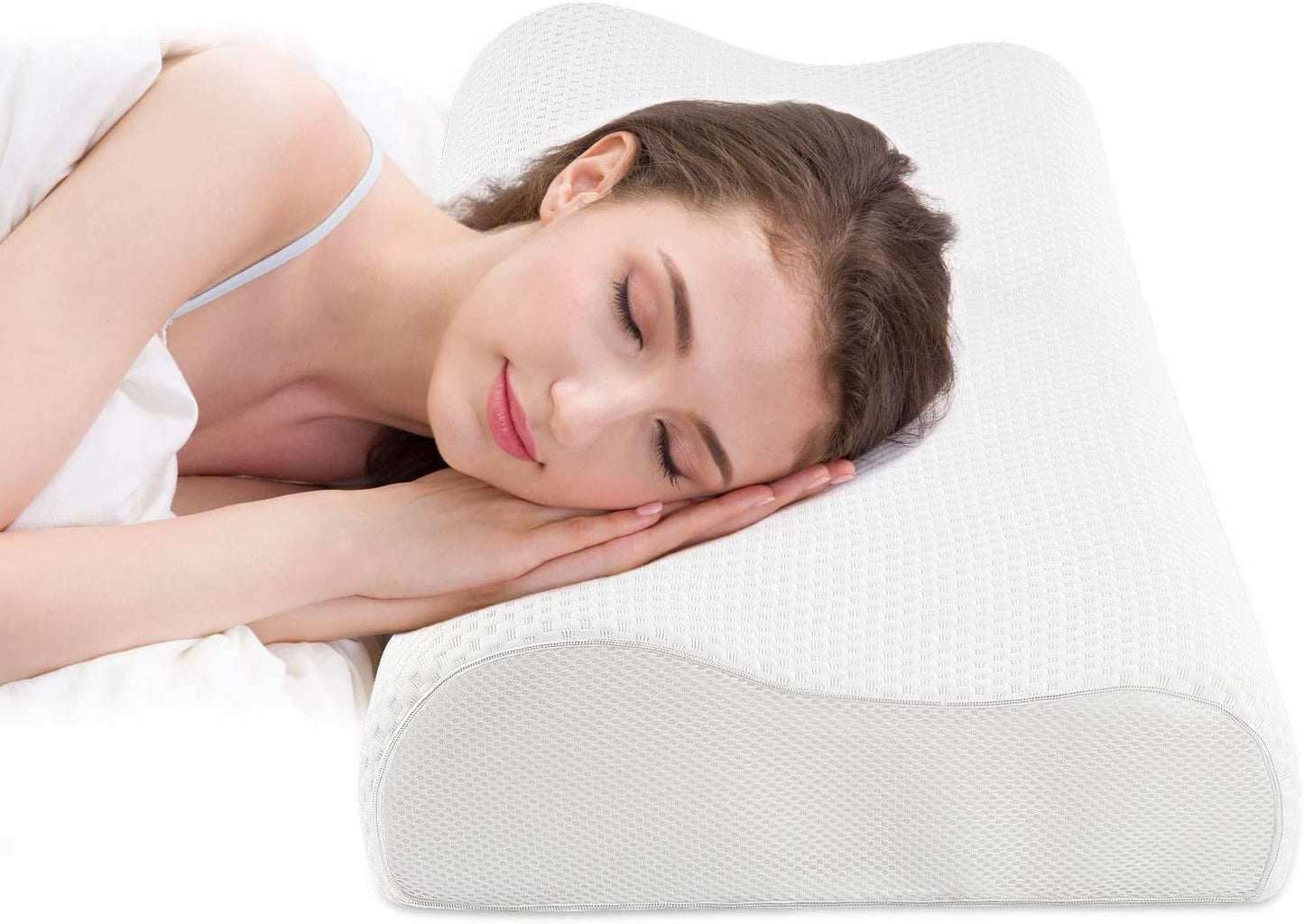 Fityou Cuscino in Memory Foam Cuscino di Supporto per Collo Cuscino per Dormire Cuscino ergonomico Cuscino rinfrescante Design a Doppia Faccia Fodera per Cuscino Lavabile (67.5X40X13Cm) Cuscini Ortopedici Cervicali Naty Shop Bianco Puro 60X35X9/11Cm