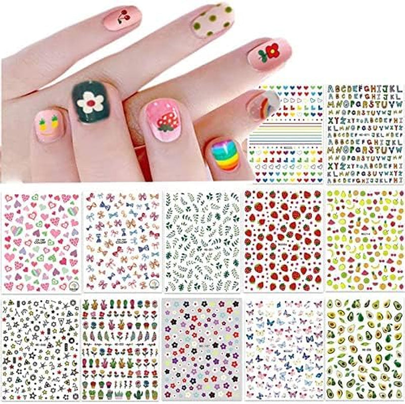 Simpatici adesivi per unghie per bambini 20 fogli Adesivi per unghie 3D Fiori che si illuminano al buio Decorazioni colorate per nail art Adesivi per unghie Adesivi autoadesivi Accessori decorativi fai da te