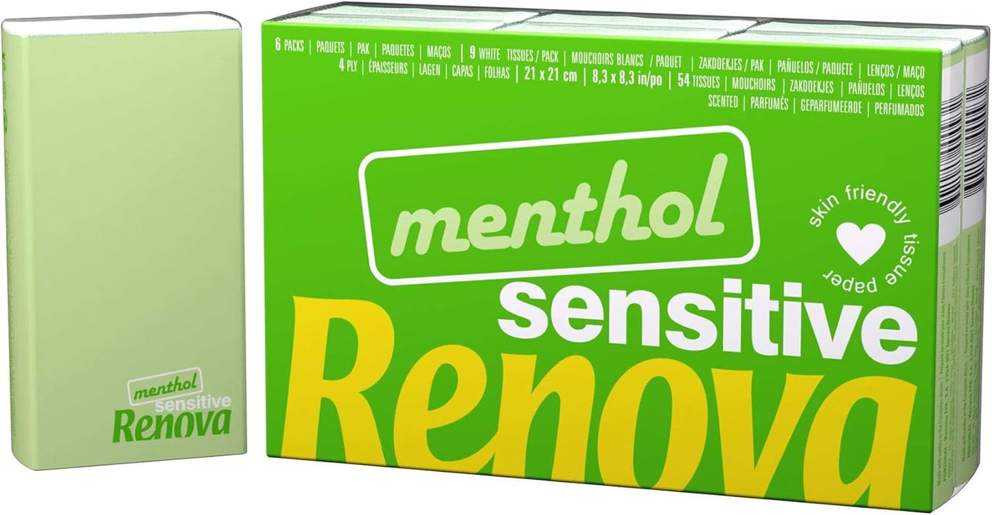 Fazzoletti Tascabili Renova SENSITIVE MENTHOL Confezione da 6 Regular Bianco 1 Pezzo (Confezione da 6)
