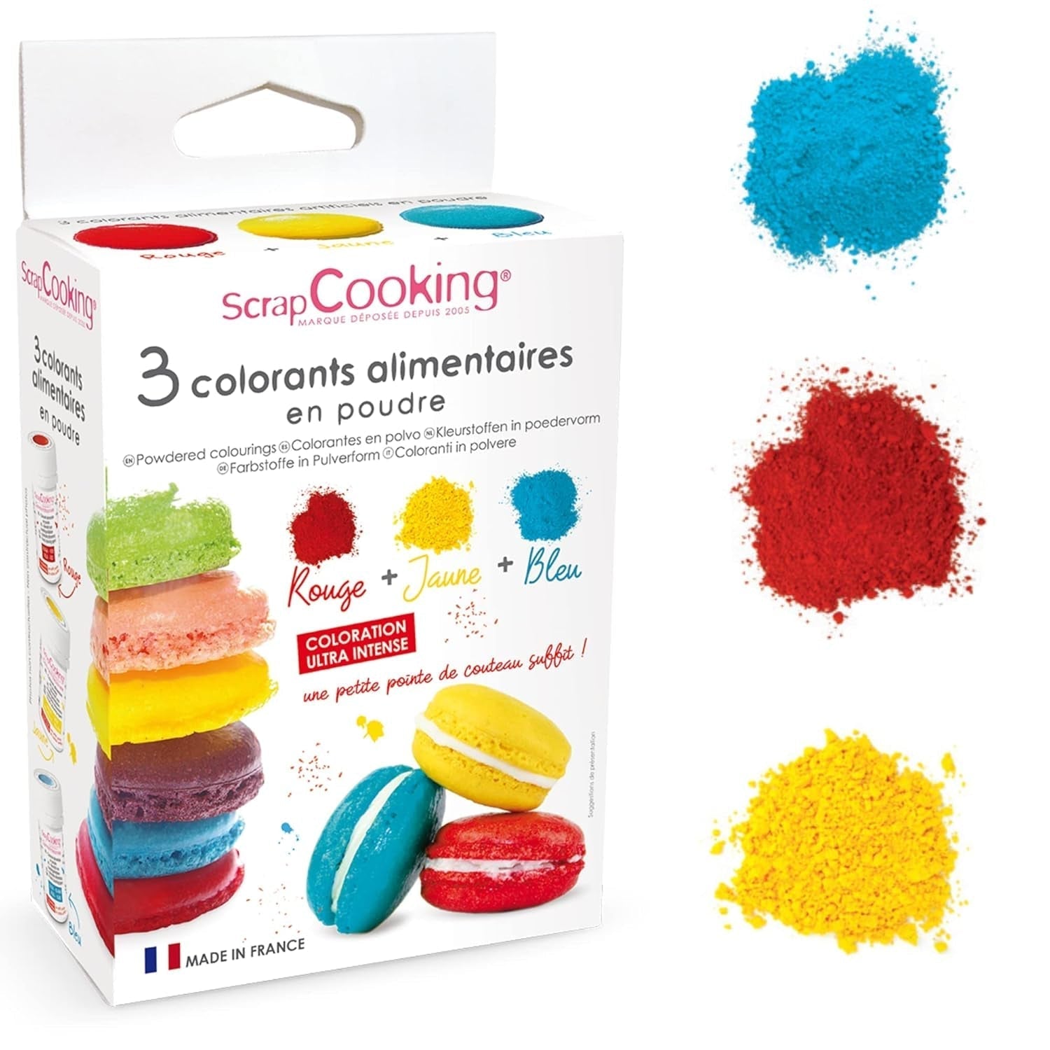 Scrapcooking - Set di 3 coloranti alimentari in polvere - Rosso Giallo Blu - Colorante alimentare per dolci, torte, biscotti, pasta, fondente, torta arcobaleno - 4011