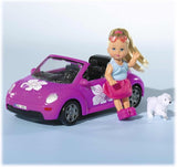 Simba 105731539 - Evi Love Beetle Evi's, Evi con macchina, macchina: 22 cm, con cane, bambola fashion, 12 cm, per bambini dai 3 anni in su