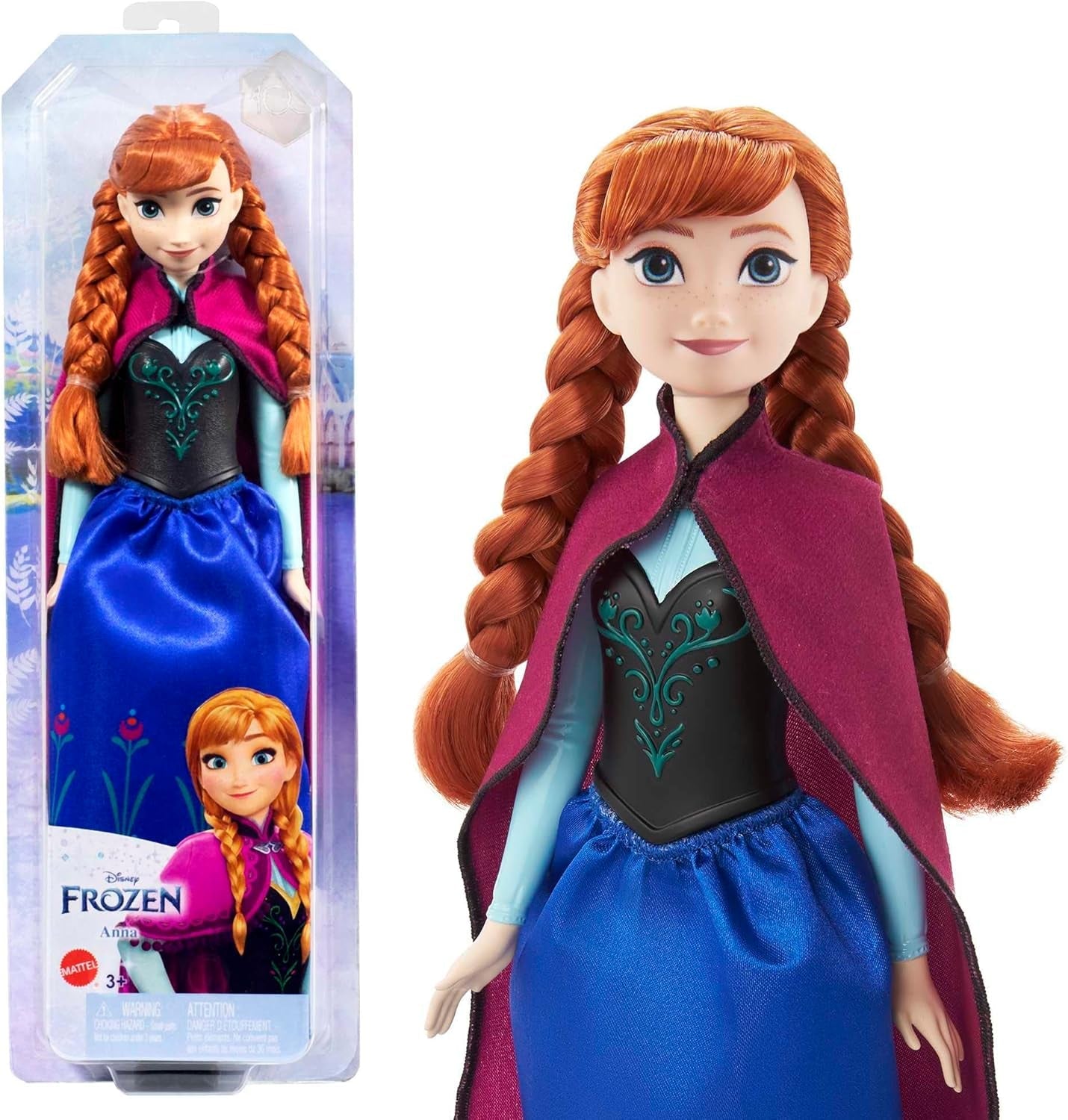 Mattel Disney Princess Anna bambola, bambola La Regina dei Ghiacci, capelli pettinati, cellulare, in tuta da viaggio, berretto staccabile, regali Disney, giocattolo di 3 anni, HLW49 Naty Shop Cap Dolls