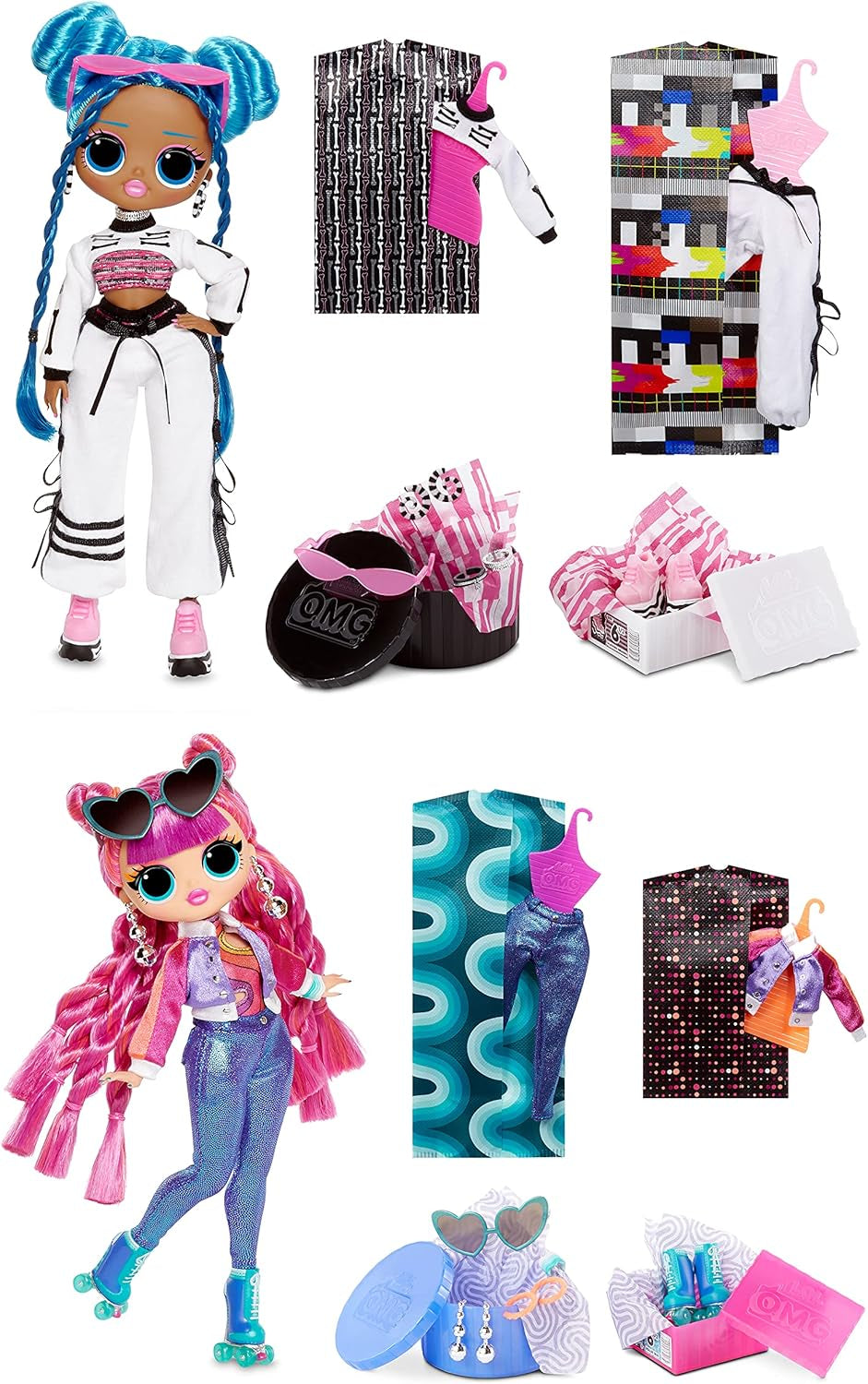 LOL Surprise OMG Fashion Doll 2er-Pack ROLLER CHICK & CHILLAX - Puppen esclusivo con 40 Überraschungen inkl. Abiti e accessori - Set di giochi di confezione 2 in 1 - Serie 3 - Für Kinder ab 4 Jahren