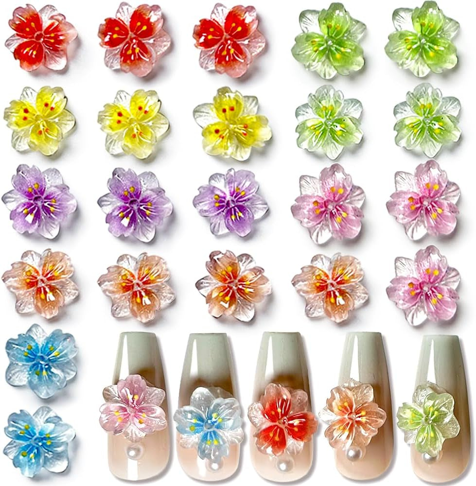 50 pezzi 3D Blume Nagel Charms Nägel Zubehör Nageldesign Glitzersteine ​​​​Nailart Strasssteine ​​​​Fiore Charms per unghie Fiore luminoso Nail Art Charms Bunte Blumen Deko Nagel Steinchen Fiori Strass per unghie