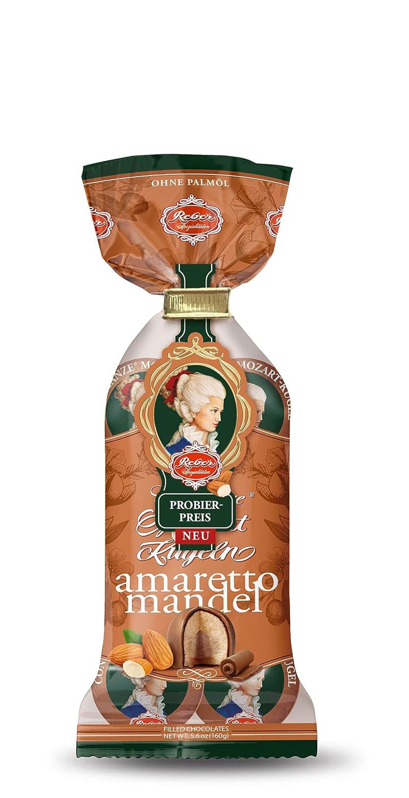 Reber Mozart palline al cioccolato fondente, confezione da 6 con marzapane e torrone, vegan - 1 x 120 g