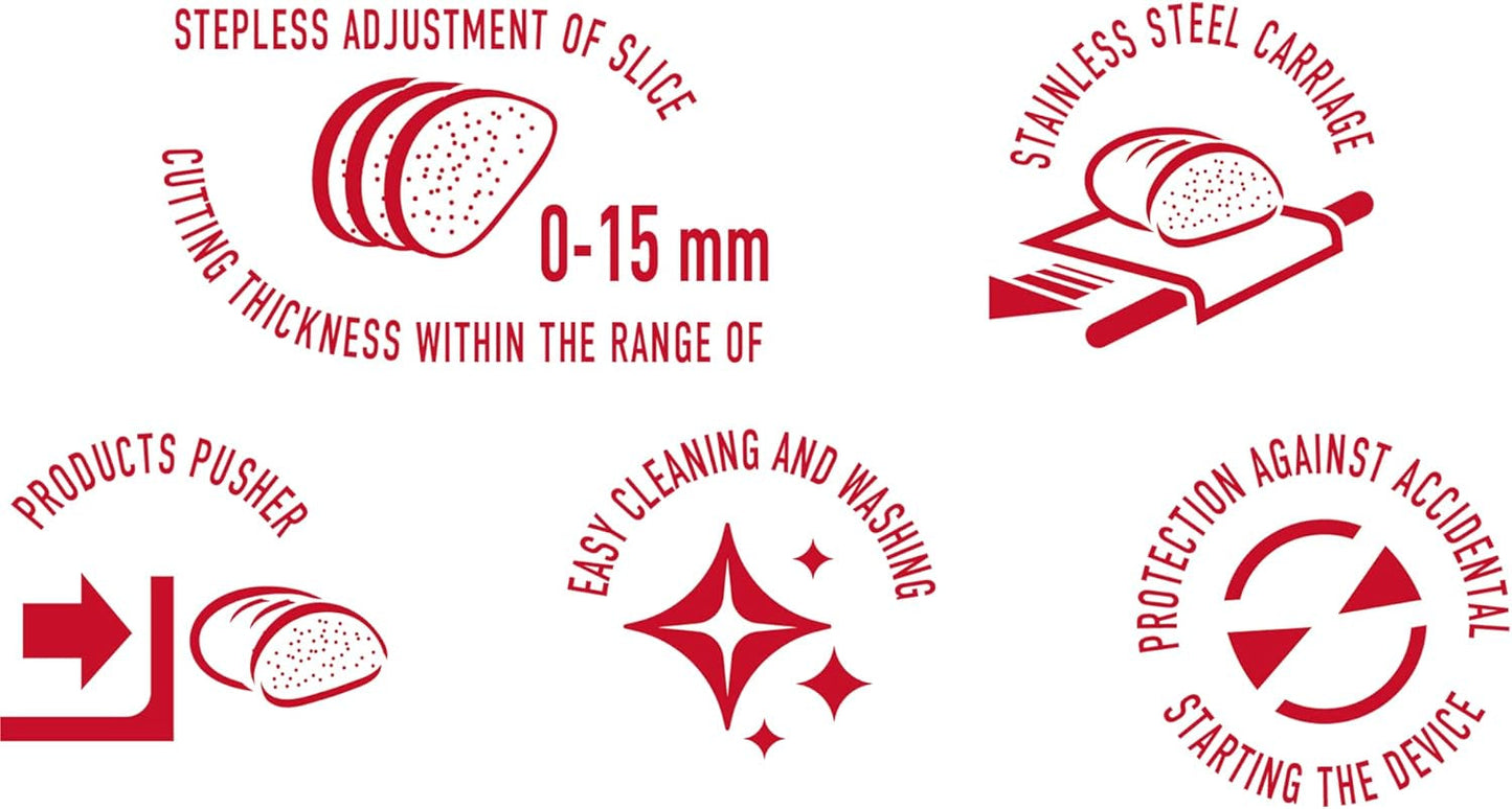 MPM MKR-05 Affettatrice elettrica universale, spessore di taglio regolabile fino a 15 mm, 150 W Trituratori e Affettatrici Naty Shop