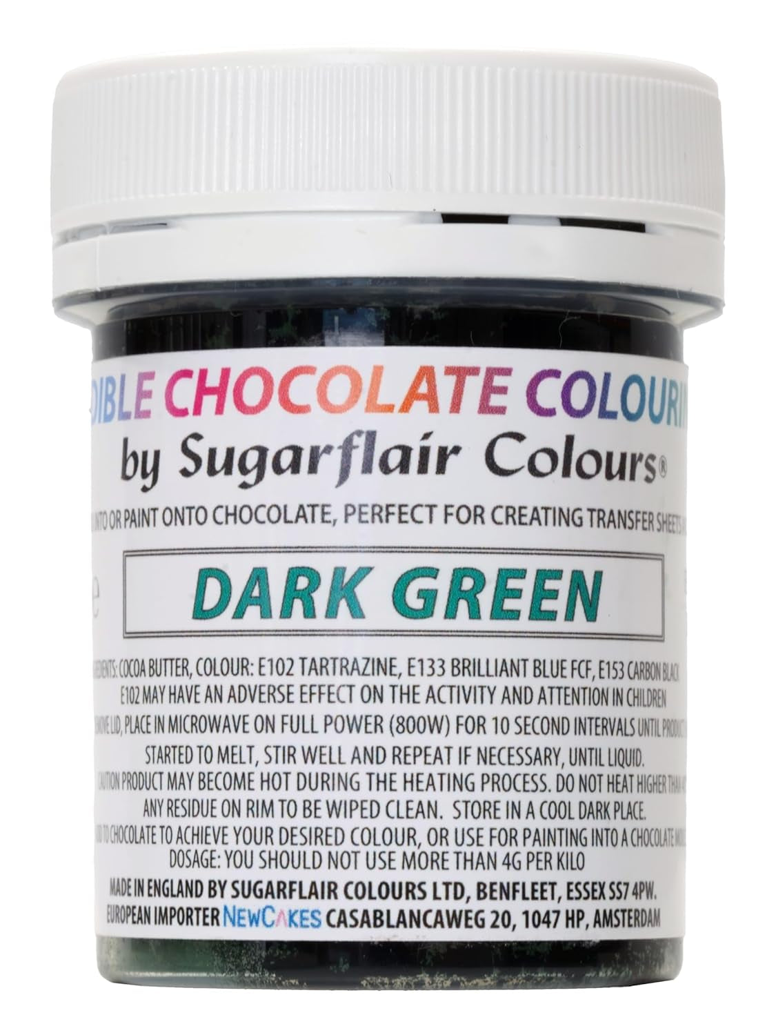 Colorante alimentare Sugarflair Chocolate Colorante alimentare per cioccolato verde fondente - Burro di cacao biologico colorato, colorante per colorare il cioccolato, praline - 35g