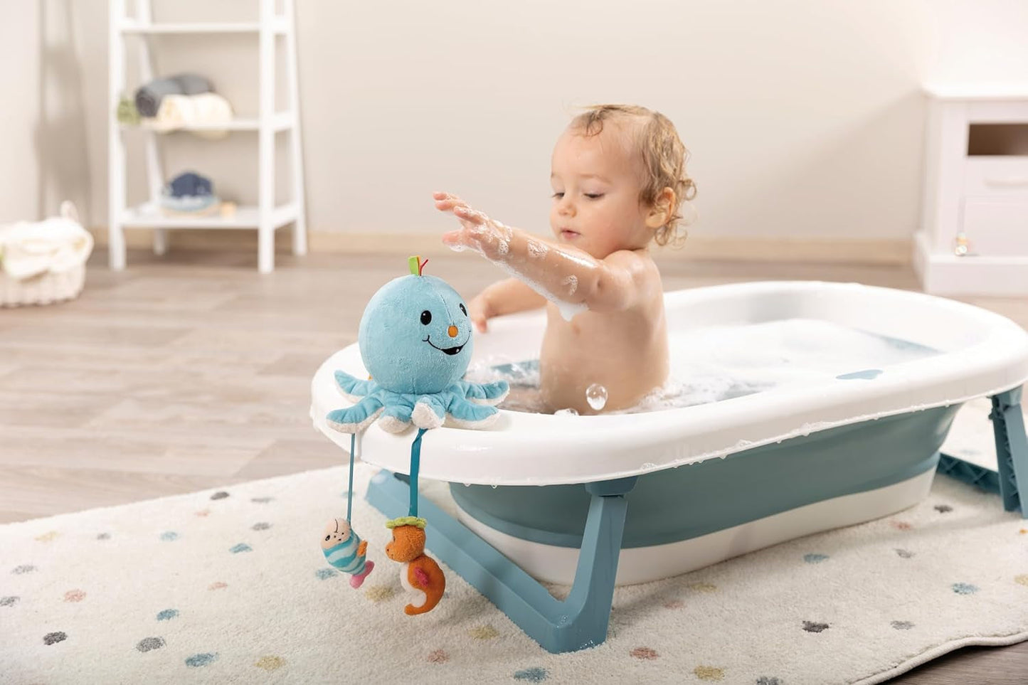 Giocattolo da bagno Octily 18x14 cm incl. 3 personaggi in confezione regalo 23,5x17x13,5 cm blu - giocattolo con elementi di presa - giocattolo da bagno per bambini da prendere e giocare Baby Toys Naty Shop