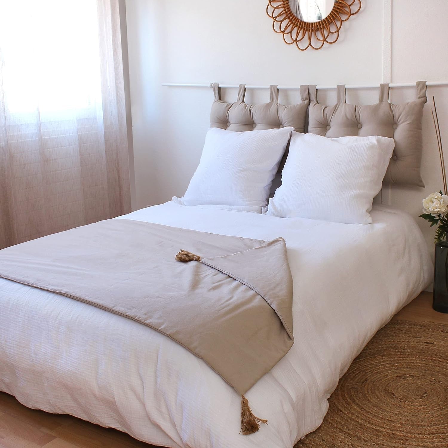 Coperta Enjoy Home, Beige, Naturale, Con 4 Pompon In Iuta, 90 X 190 Cm, 100% Cotone, Certificato Oeko-Tex, Collezione Panama Naty Shop Coperte e Trapunte